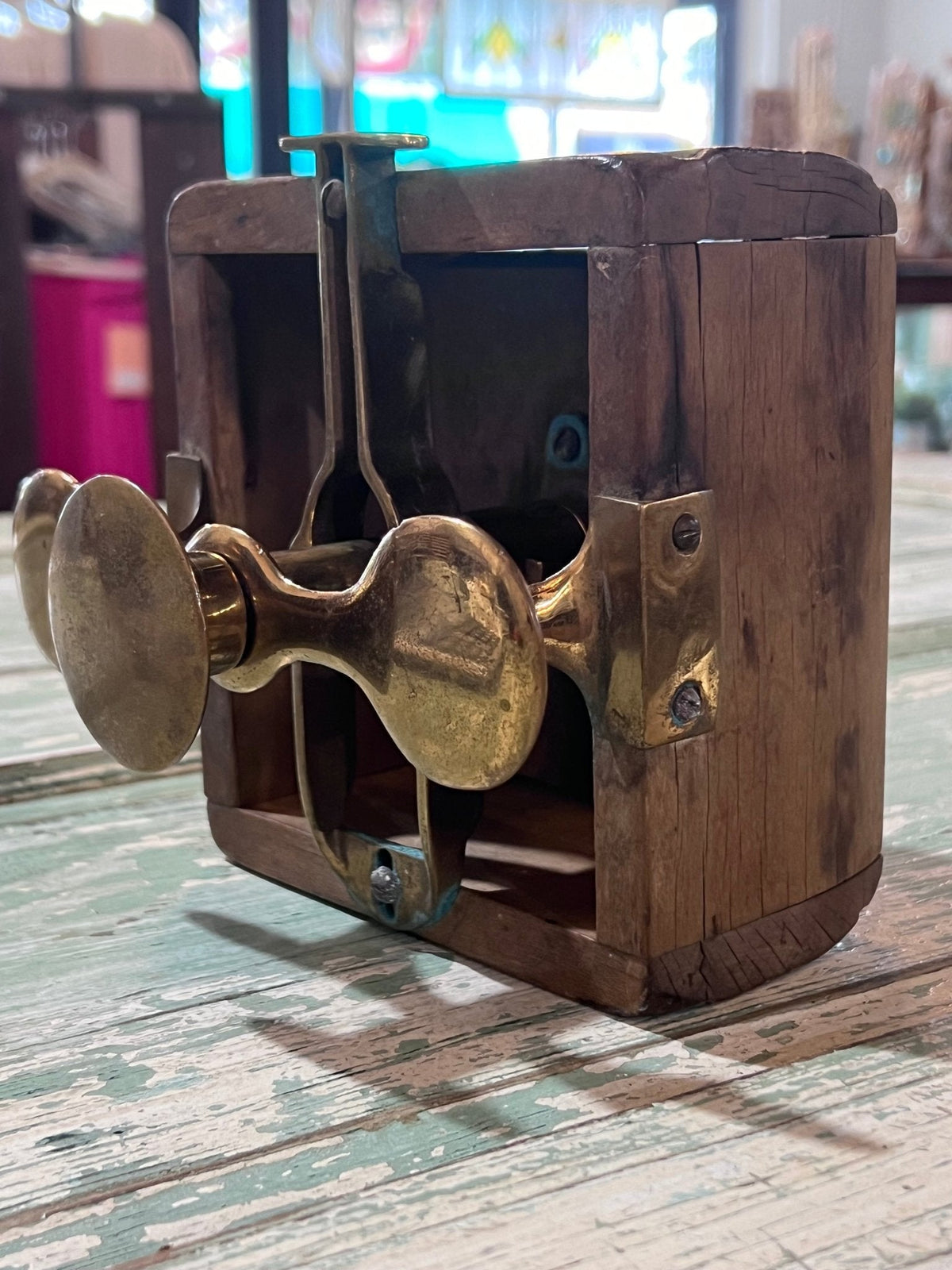 Antique Wood Brass 4 Square Commercial Butter Press - The Mustard Seed Collection, The Seed