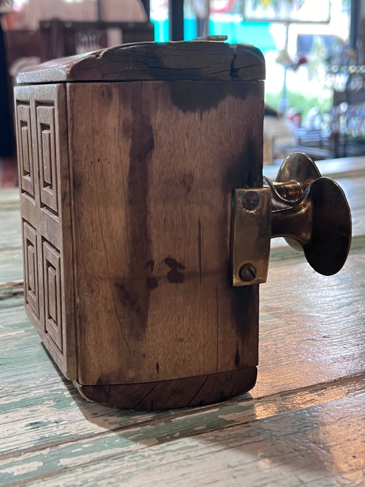 Antique Wood Brass 4 Square Commercial Butter Press - The Mustard Seed Collection, The Seed