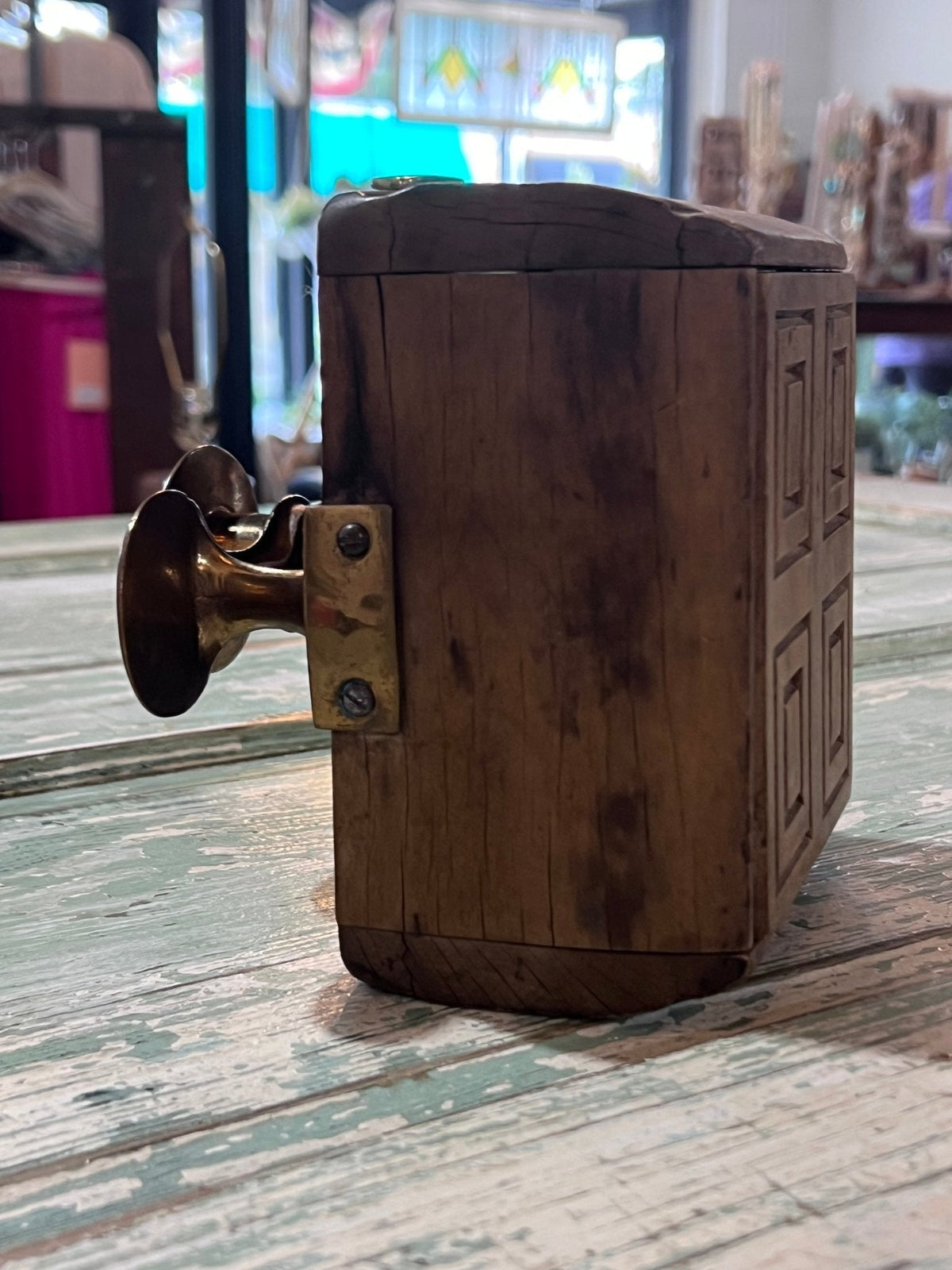 Antique Wood Brass 4 Square Commercial Butter Press - The Mustard Seed Collection, The Seed