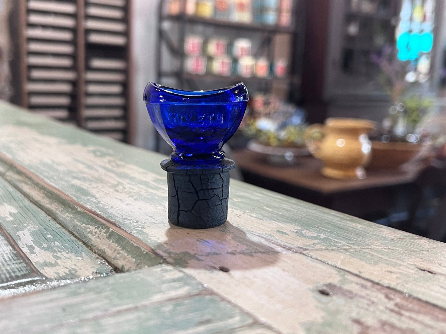 Antique Wyeth Blue Eye Wash Bottle Stopper - The Mustard Seed Collection, The Seed