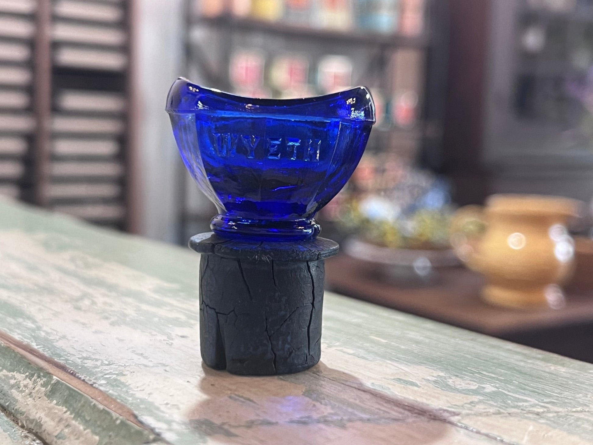 Antique Wyeth Blue Eye Wash Bottle Stopper - The Mustard Seed Collection, The Seed