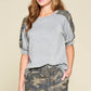 Army Camo Contrast French Terry Casual Top: Grey - The Mustard Seed Collection, The Seed