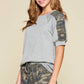Army Camo Contrast French Terry Casual Top: Grey - The Mustard Seed Collection, The Seed