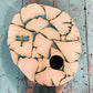 Artisan Ginkgo Leaf & Dragonfly Ceramic Ikebana Flower Frog Vase (2" x 6.5" x 8.25") 