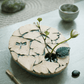 Artisan Ginkgo Leaf & Dragonfly Ceramic Ikebana Flower Frog Vase (2" x 6.5" x 8.25") 