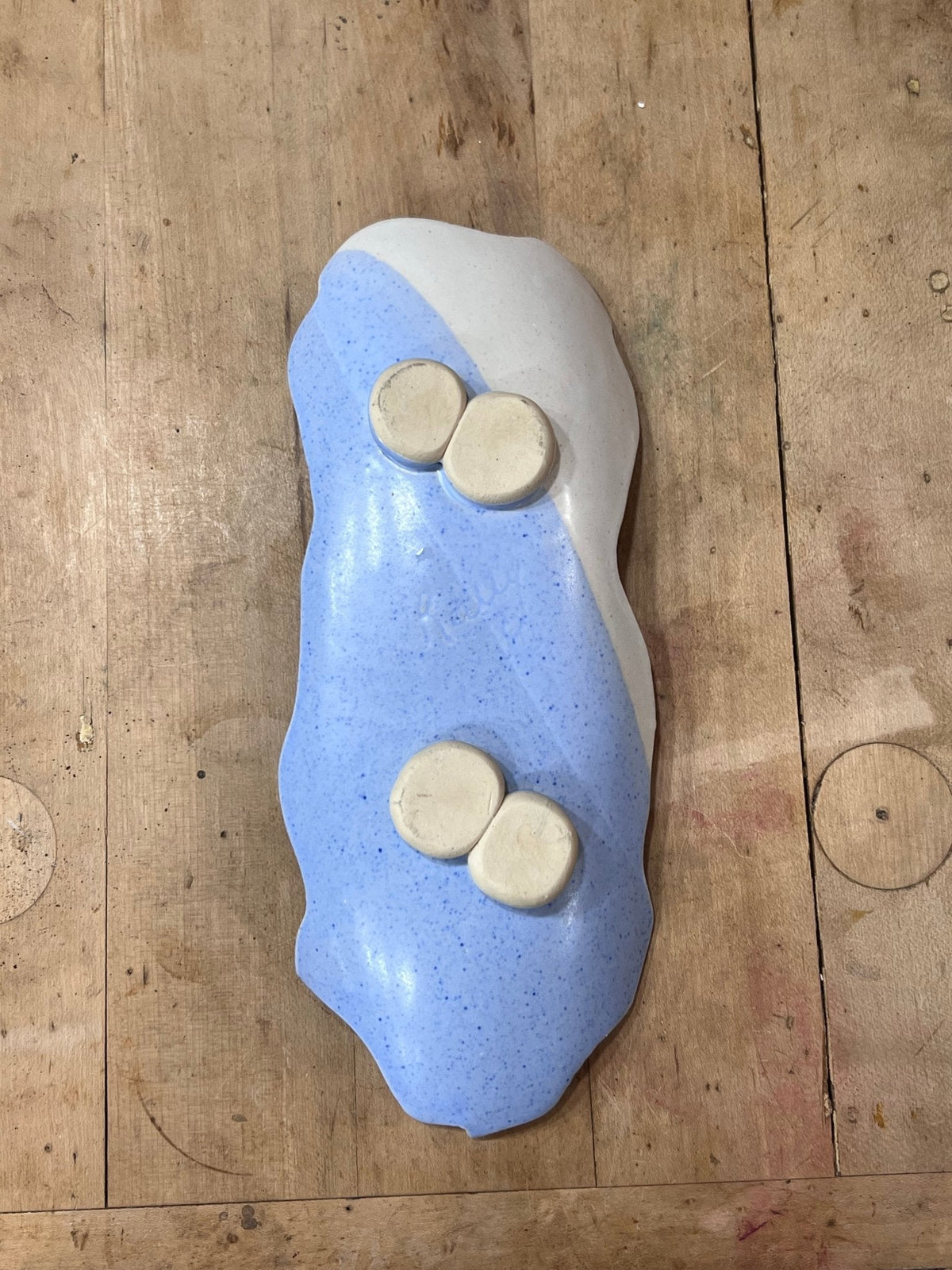 Artisan Periwinkle & Cream Organic Long Ceramic Tray (2" x 10" x 4") 