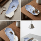 Artisan Periwinkle & Cream Organic Long Ceramic Tray (2" x 10" x 4") 