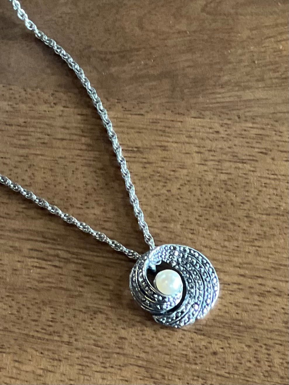 Avon Marcasite & Faux Pearl Necklace 