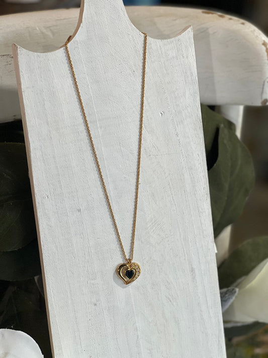 Avon Onyx & Rhinestone Heart Necklace - The Mustard Seed Collection, The Seed