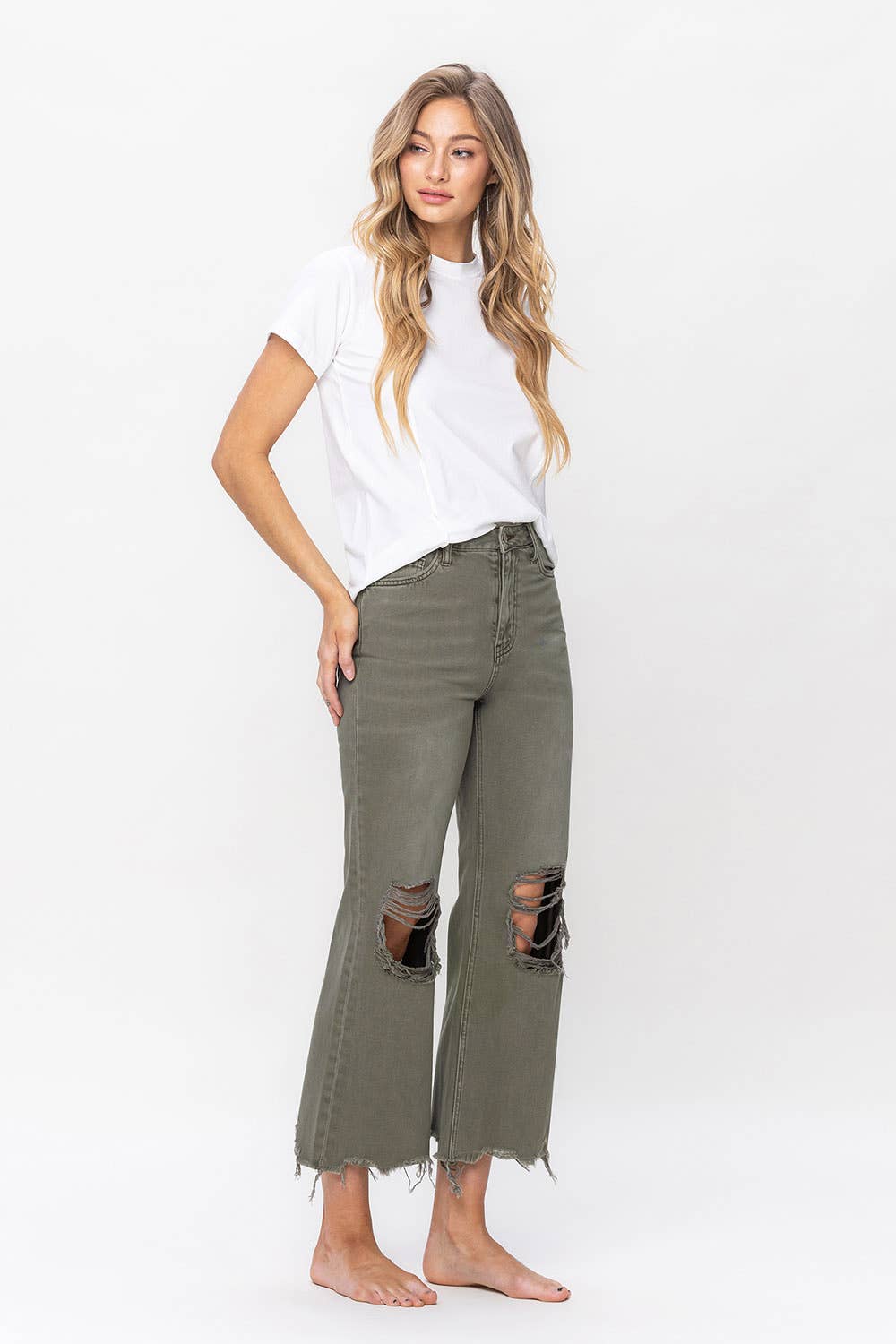90'S Vintage Super High Rise Crop Flare Jeans - 24