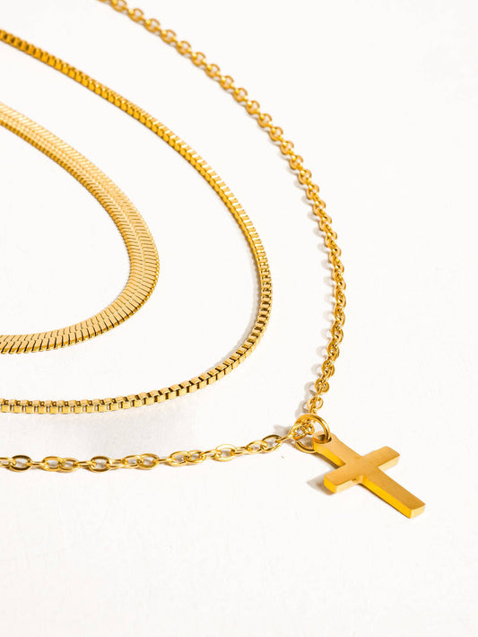 18K Gold Non-Tarnish Layering Box Chain Necklace: Gold