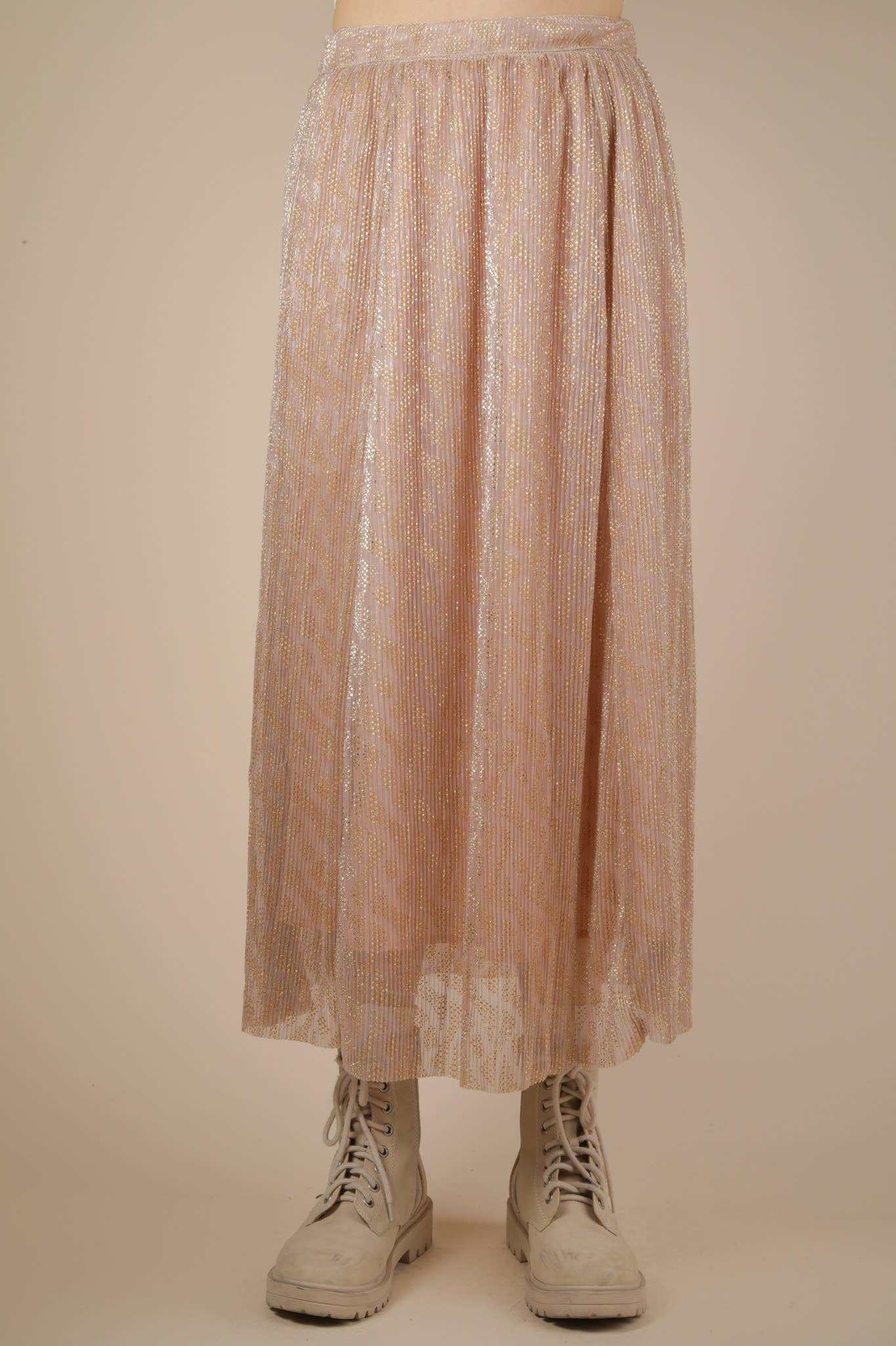 Printed Comfy Midi Skirt: CHAMPAGNE