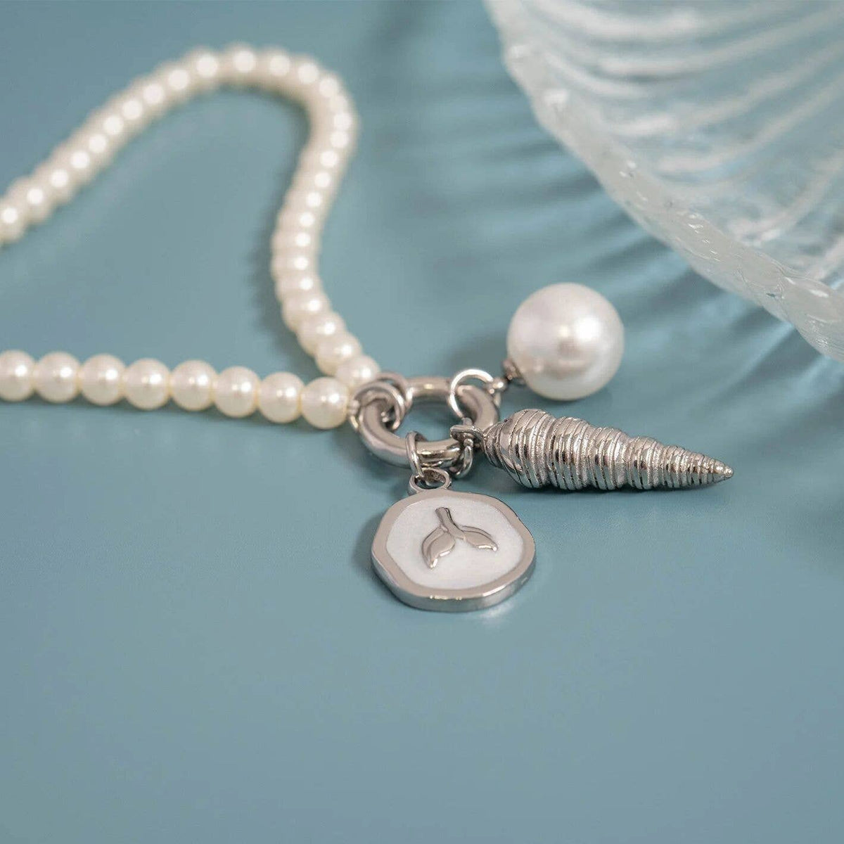 Beaded Pearl Charm Holder Bracelet: White / Stainless WJW