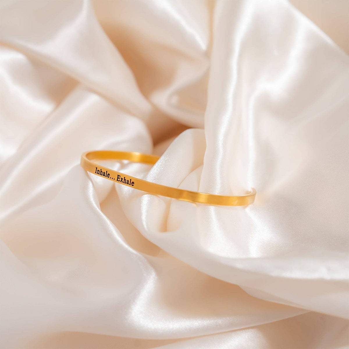 18K Gold PVD Stainless Steel Inhale Exhale Engraved Bracelet: Gold WJW