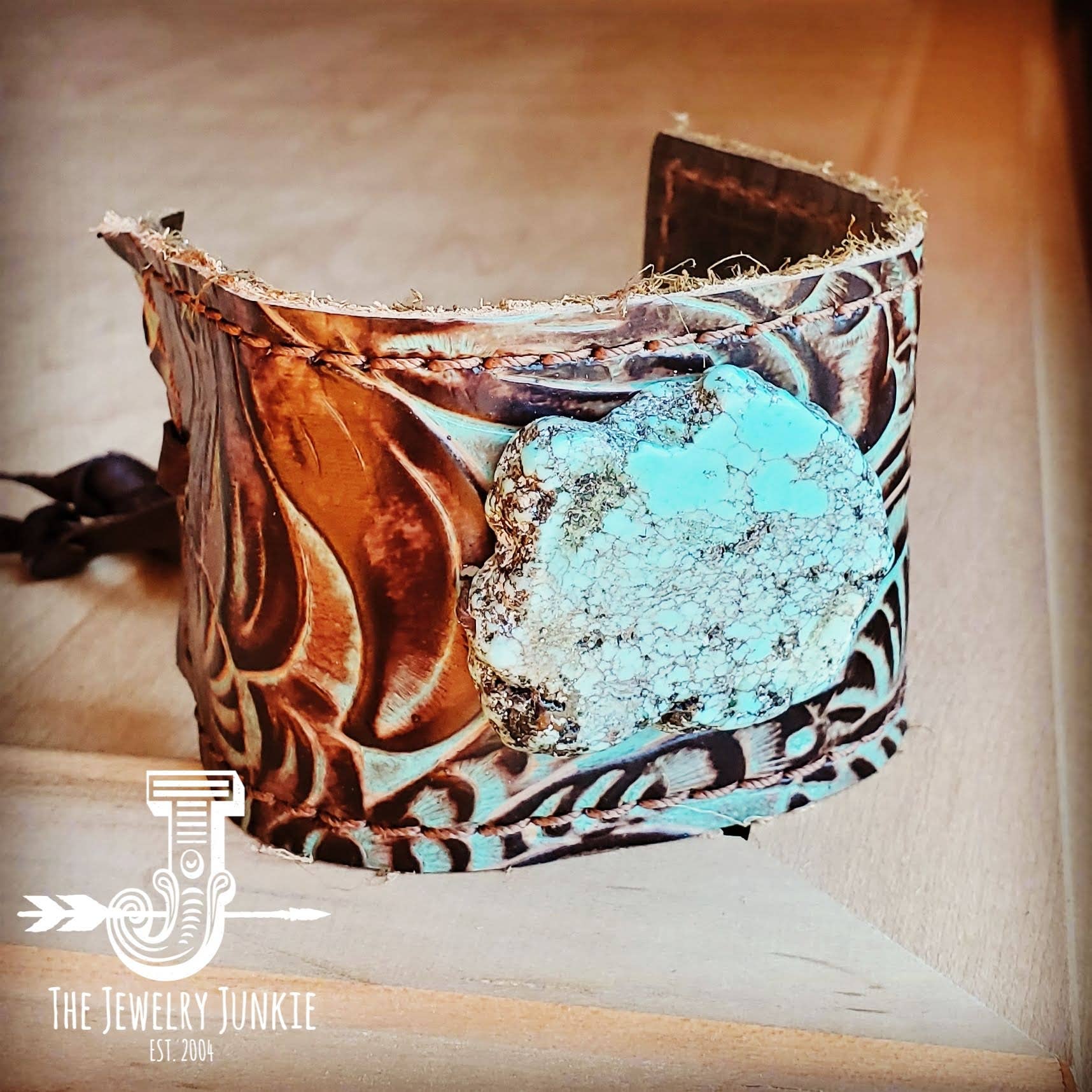Leather Cuff With Tie-turquoise Brown Floral