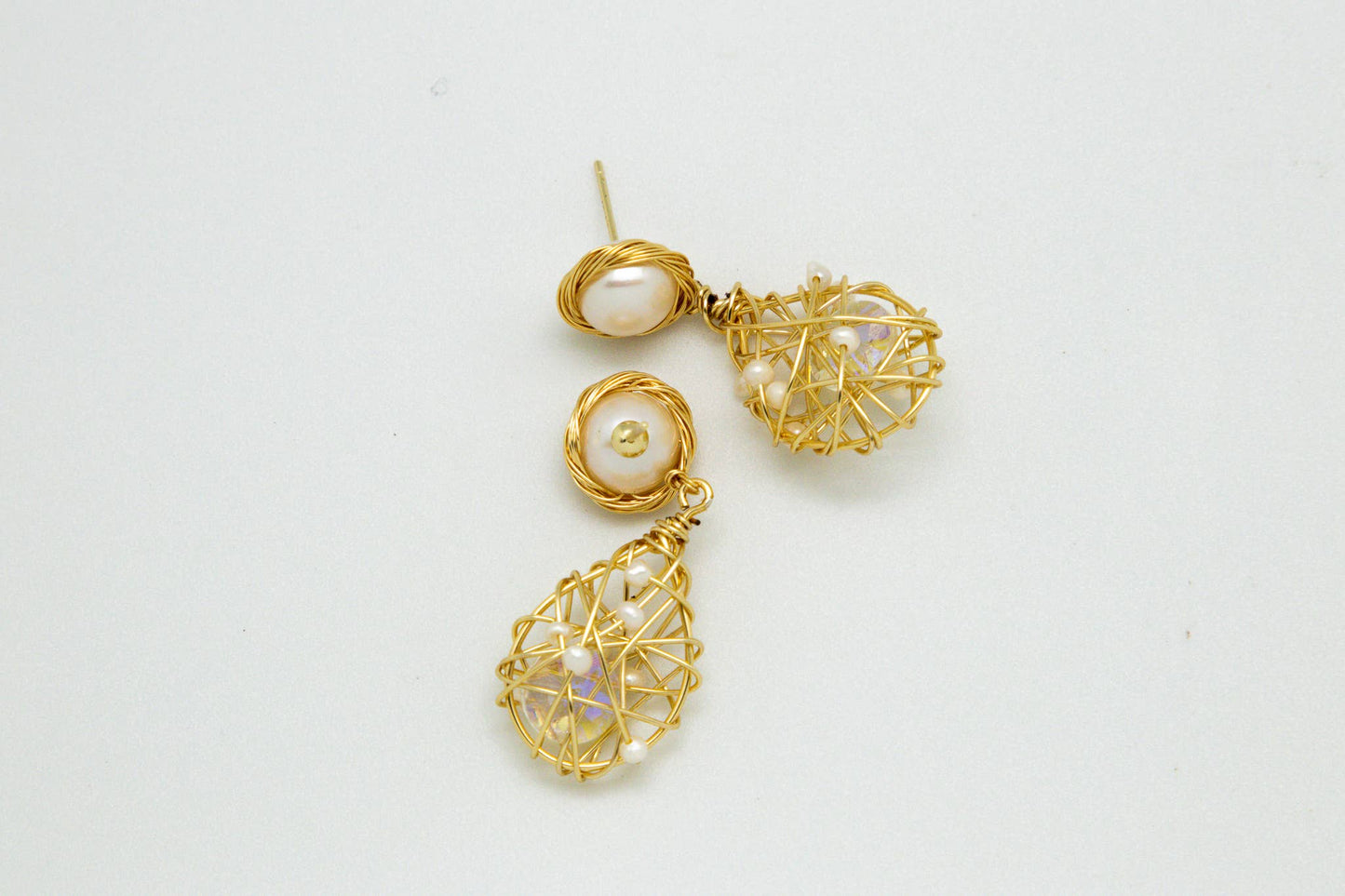 Earring Coin Pearl Hand Wired Cageof Freshwater Pearls