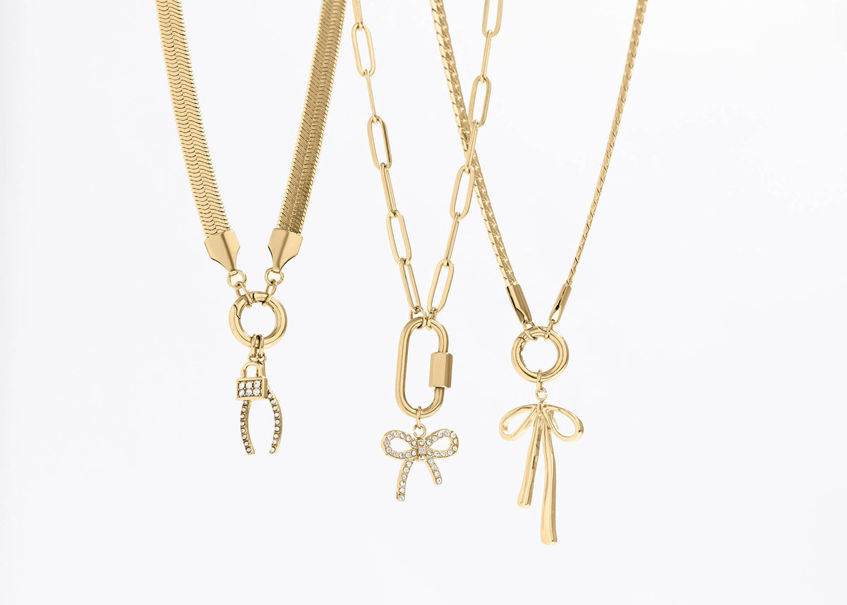 18K Gold PVD Paperclip Carabiner Necklace: Gold / 16+2" WJW