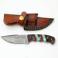 Hand-Forged Damascus Steel Skinner | Custom Amber Honeycomb & Turquoise Handle | Premium Western Field Knife