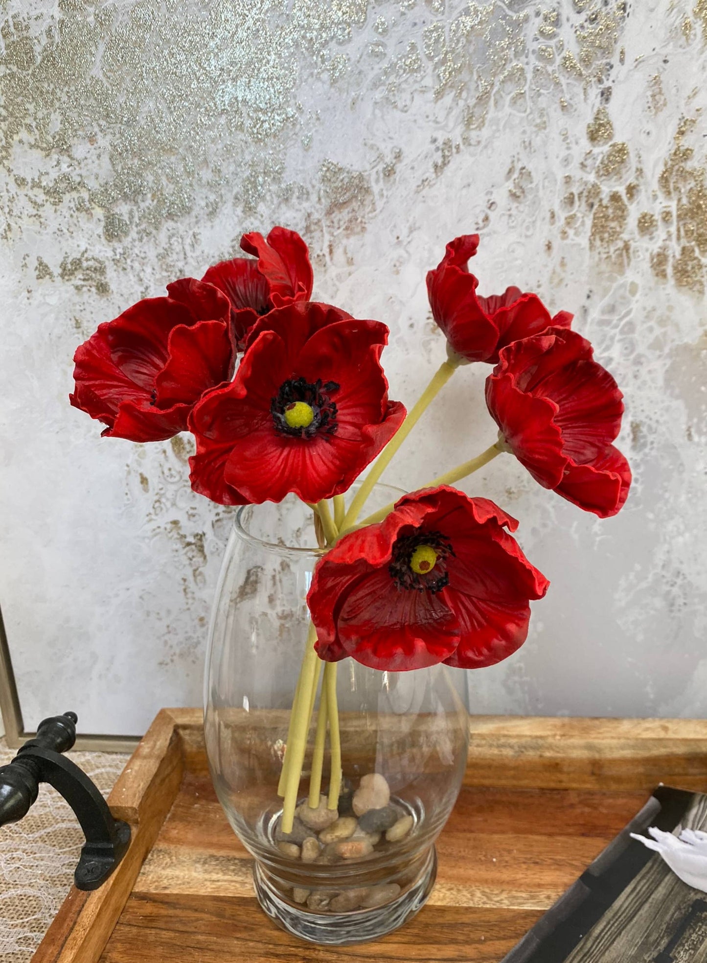11" Real Touch Poppy-6 stems per bundle: Blush and Beauty Pink