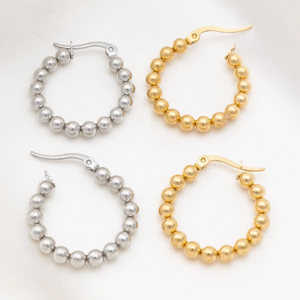 18K Gold PVD Stainless Steel Circle Ball Hoop Earrings: Gold WJW