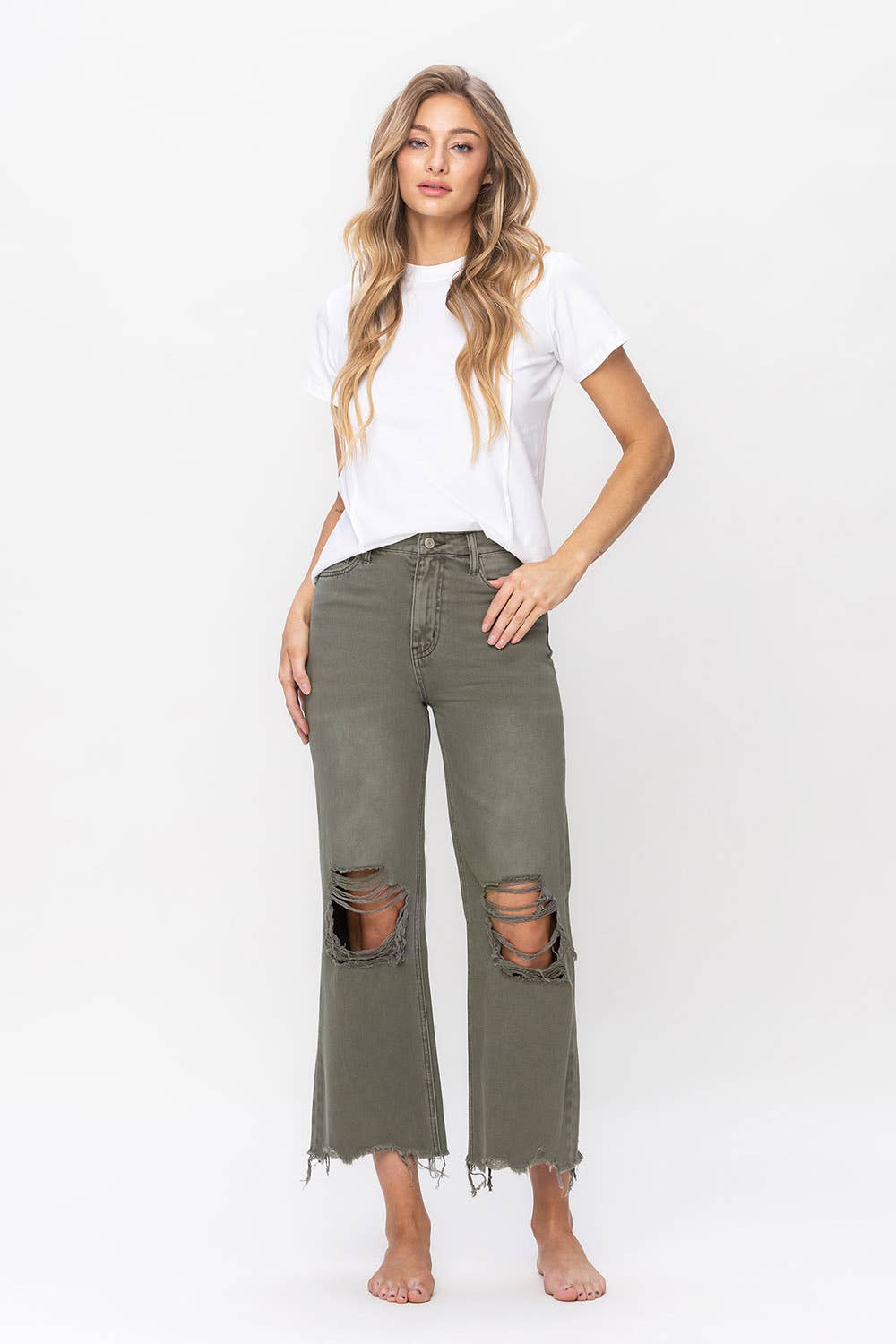 90'S Vintage Super High Rise Crop Flare Jeans - 27