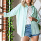 Mint Solid Frayed Hem Long Sleeve Button Down Shirt