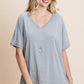 Basic V Neck Casual Solid Top: Grey 