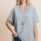 Basic V Neck Casual Solid Top: Grey 