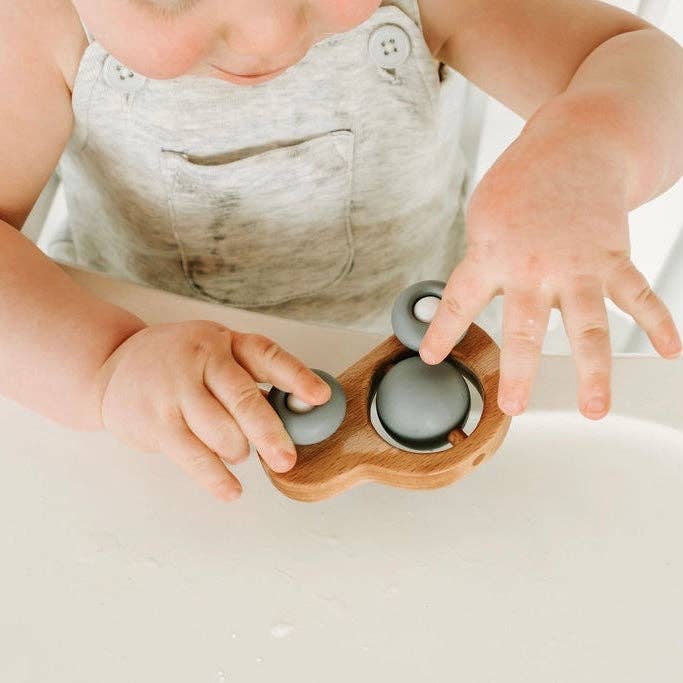 Car Silicone & Beechwood Teether Toy: Powder Blue