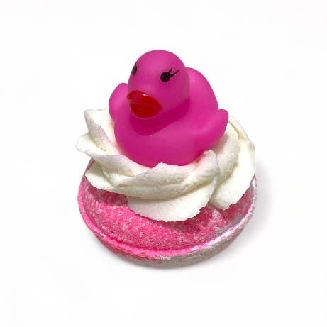 Duckie Bubbly Donut Bath Bomb - pink and white