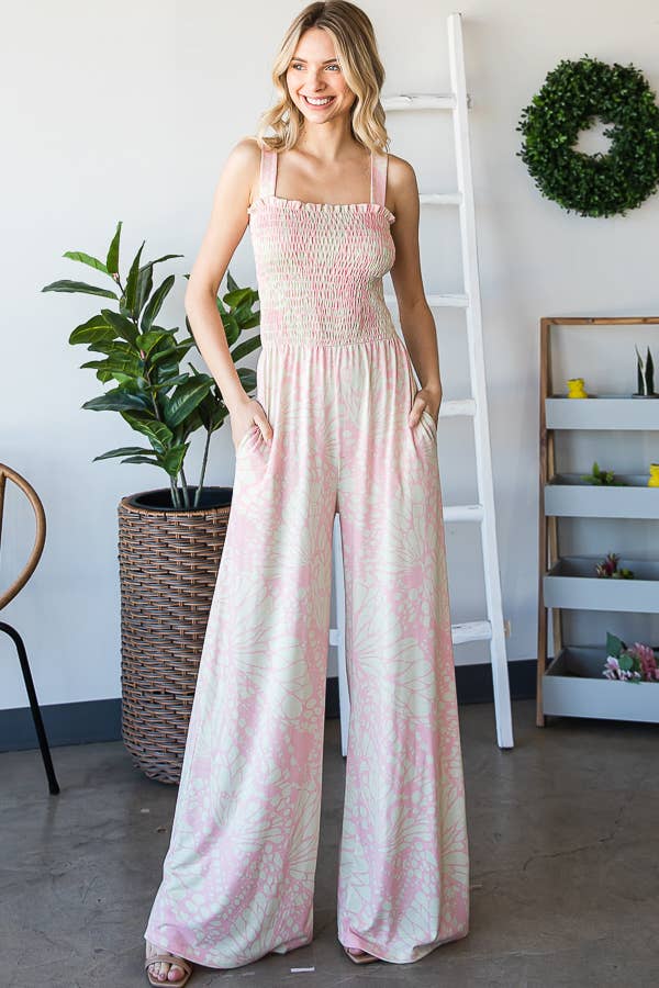 Casual Chic Smocked Cami Jumpsuit for Women: Blush/Lime