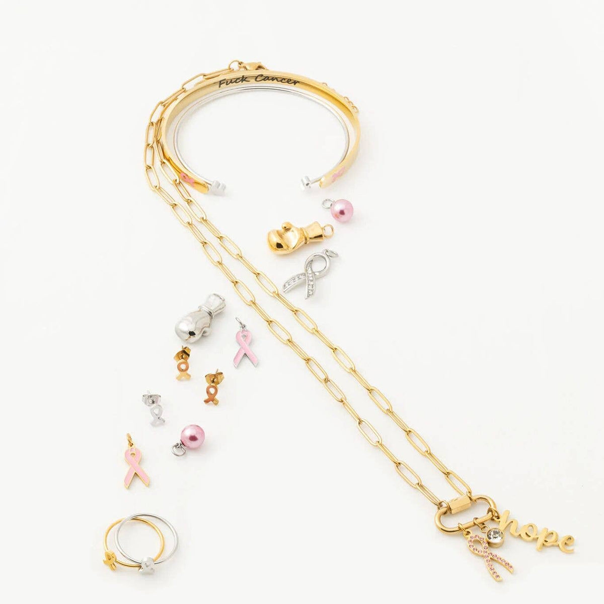 18K Gold PVD Stainless Steel  "Hope" Script Charm Necklace: Gold WJW
