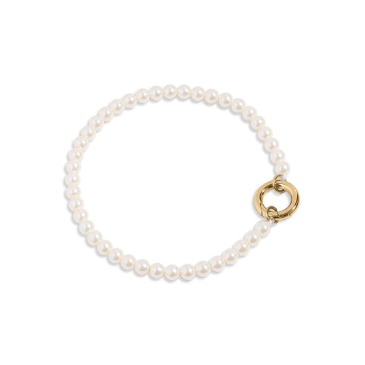 Beaded Pearl Charm Holder Bracelet: White / Stainless WJW