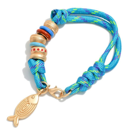 Beaded Rope Bracelet Featuring Fish Charm 
