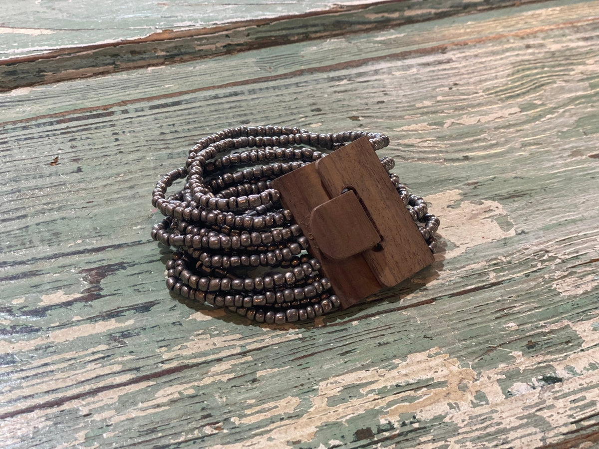 Beaded Strand Bracelet with Wood Clasp - The Mustard Seed Collection, The Seed