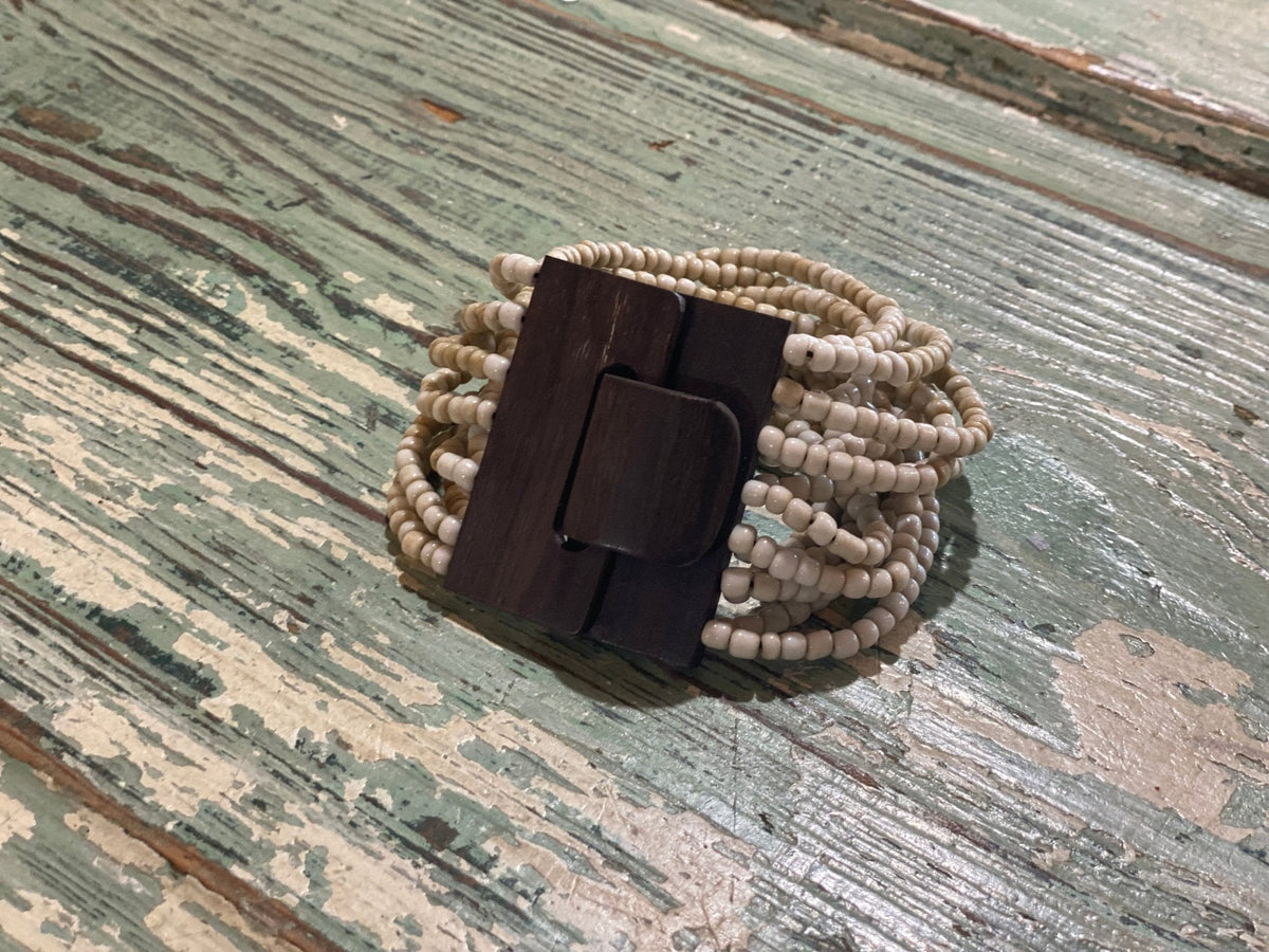Beaded Strand Bracelet with Wood Clasp - The Mustard Seed Collection, The Seed