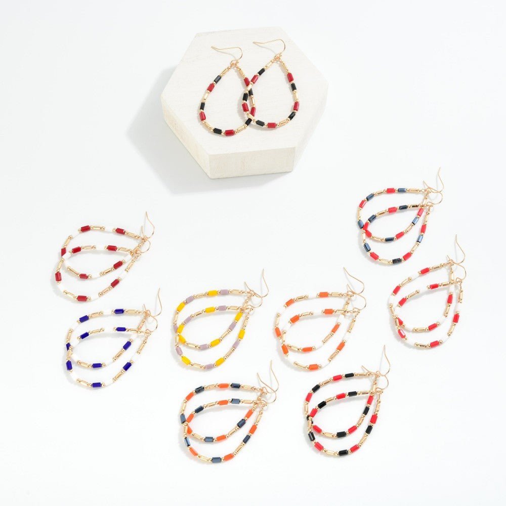 Beaded Teardrop Drop Earrings Featuring Glass Crystal & Metal Tones - The Mustard Seed Collection, The Seed