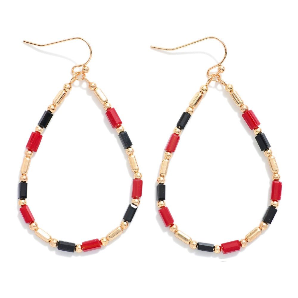 Beaded Teardrop Drop Earrings Featuring Glass Crystal & Metal Tones - The Mustard Seed Collection, The Seed