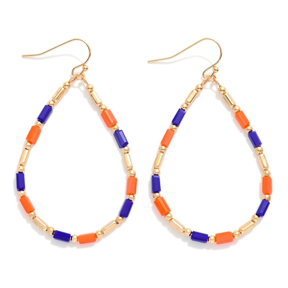 Beaded Teardrop Drop Earrings Featuring Glass Crystal & Metal Tones - The Mustard Seed Collection, The Seed