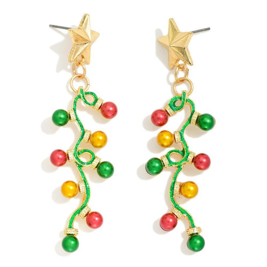 Beaded Twisted Christmas Light Post Drop Earrings - The Mustard Seed Collection, The Seed