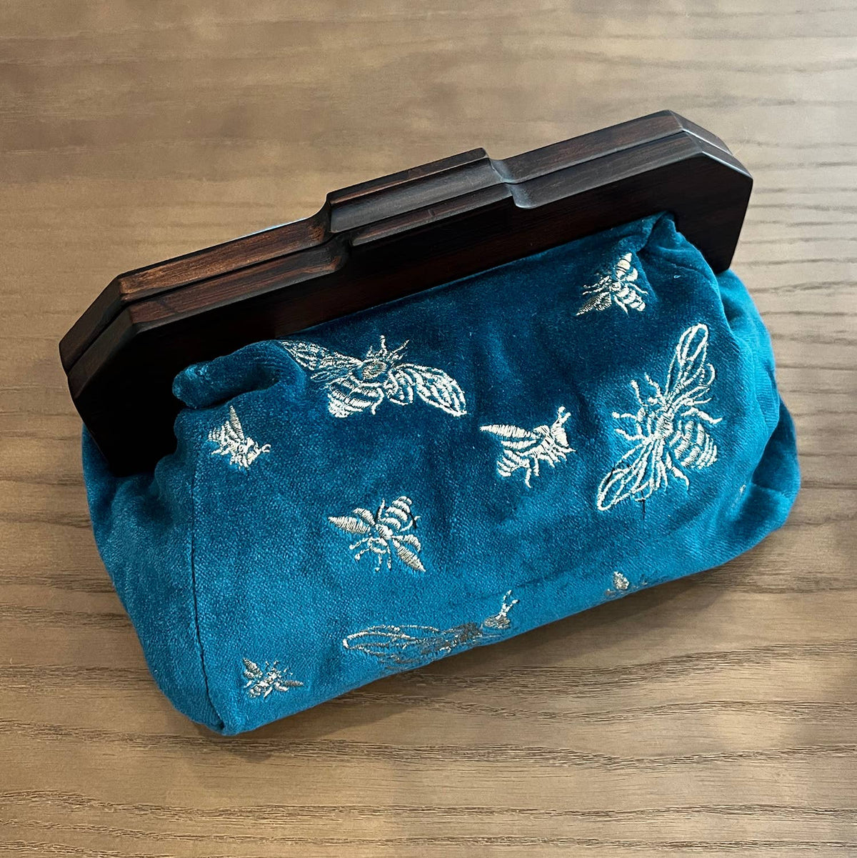 Bees on Royal Blue Pure Cotton Velvet Clutch Bag - The Mustard Seed Collection, The Seed