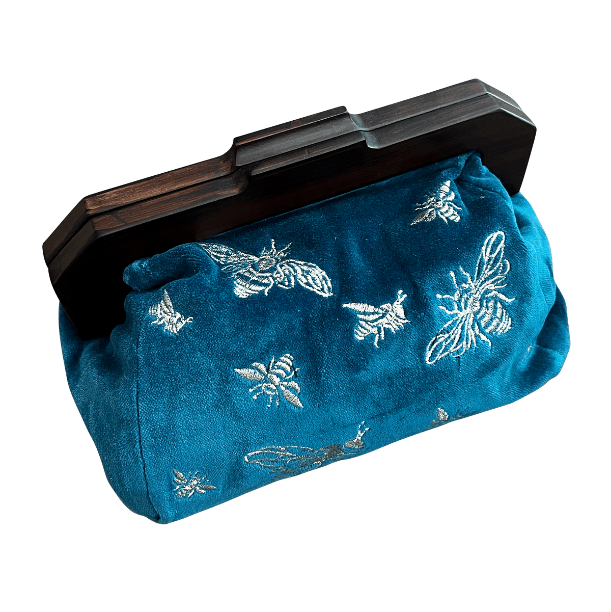 Bees on Royal Blue Pure Cotton Velvet Clutch Bag - The Mustard Seed Collection, The Seed