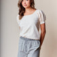 Beige Scallop Edge Puff Sleeve Crop Knit Sweater