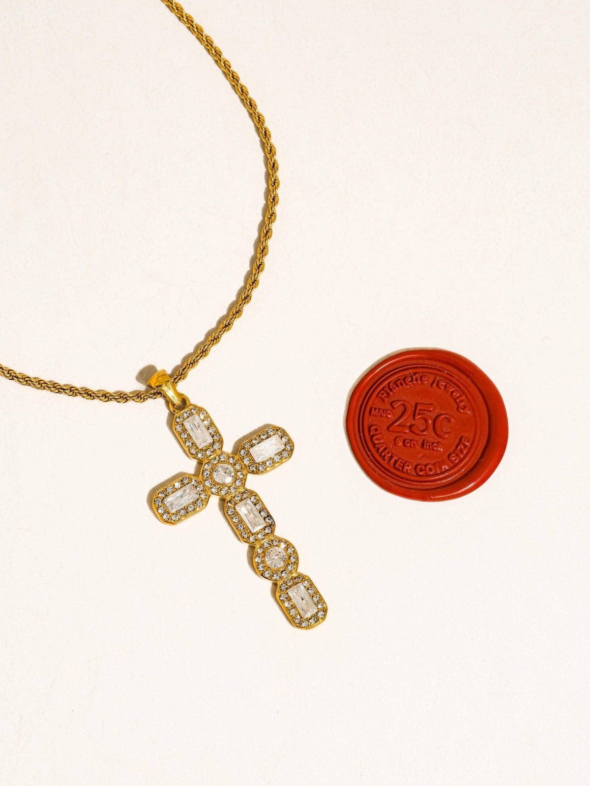 Belrose 18K Gold Non-Tarnish CZ Cross Necklace: Yellow Gold - The Mustard Seed Collection, The Seed