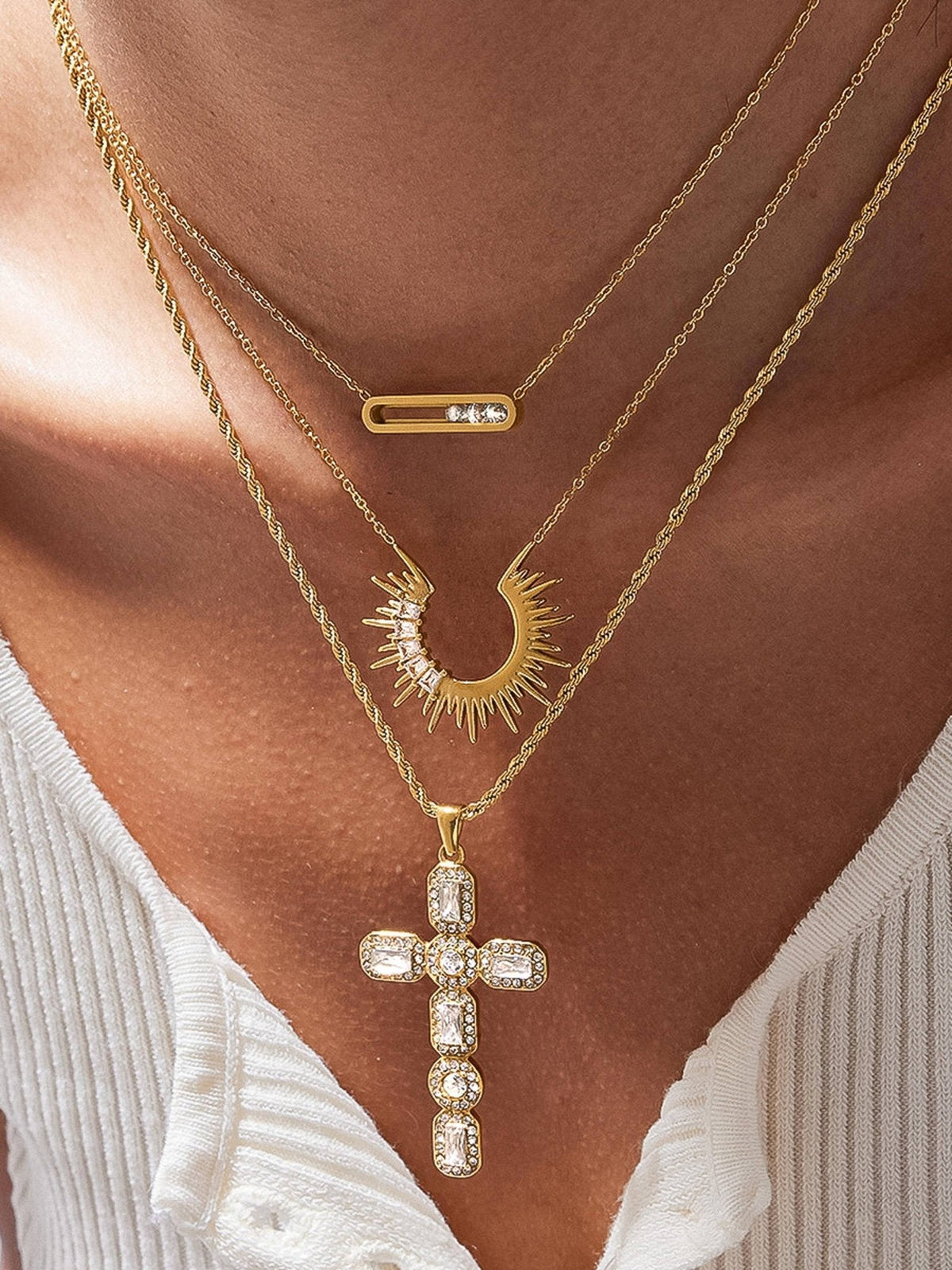 Belrose 18K Gold Non-Tarnish CZ Cross Necklace: Yellow Gold - The Mustard Seed Collection, The Seed