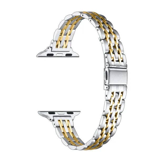 Rainey Skinny Stainless Steel Band for Apple Watch: Silver/Gold / Fits All Models Posh Tech