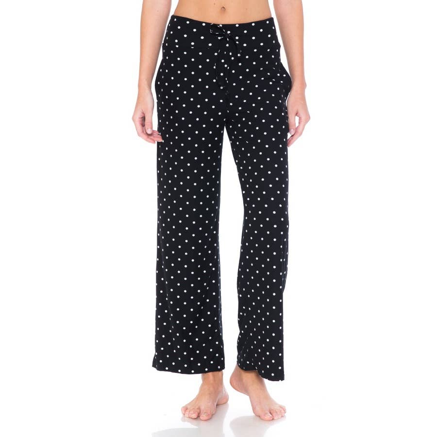 Black with White Polka Dots on Buttery Soft Pajama Pants with Drawstring