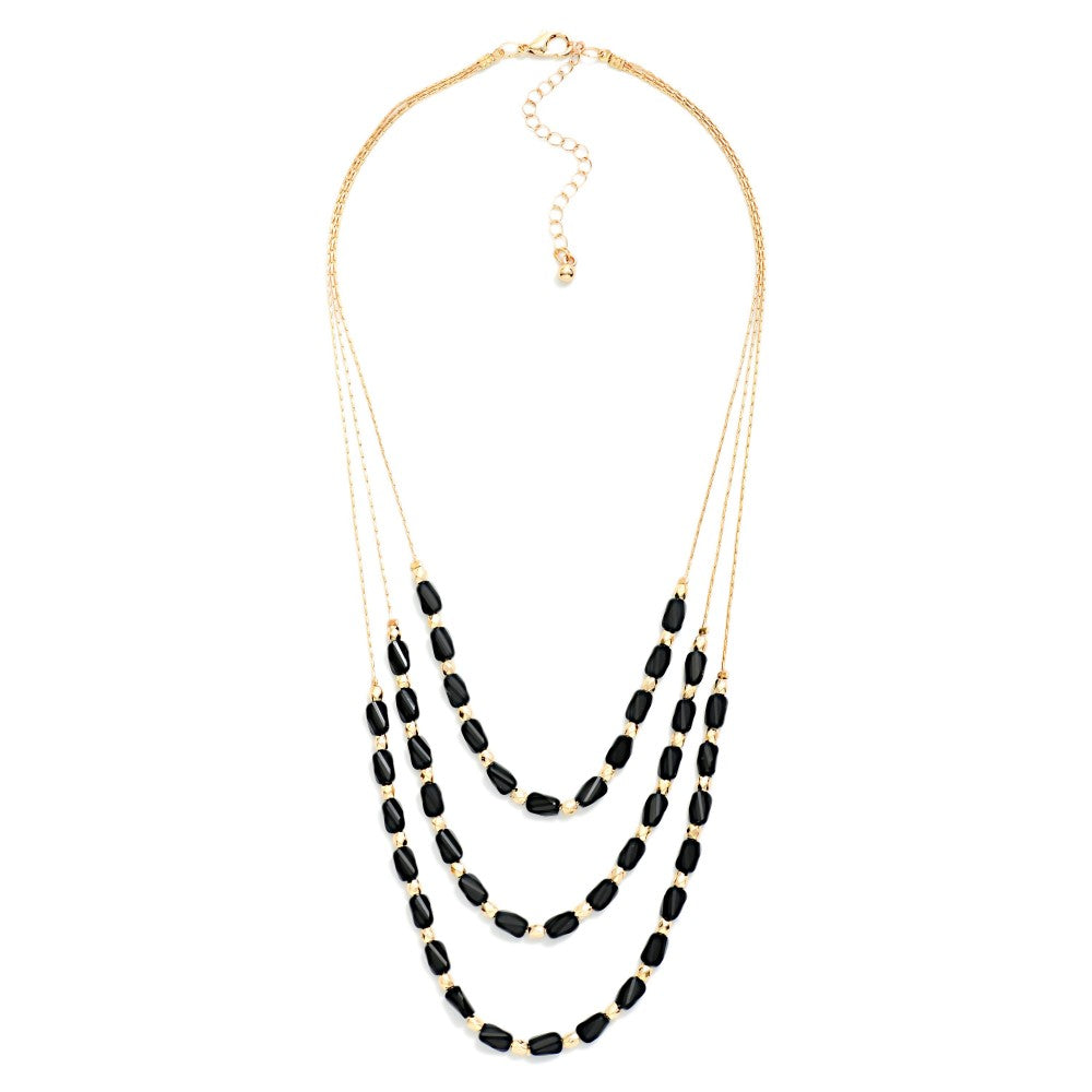 Layered Beaded Necklace Featuring Cracked Faceted Cylinder Beads Judson