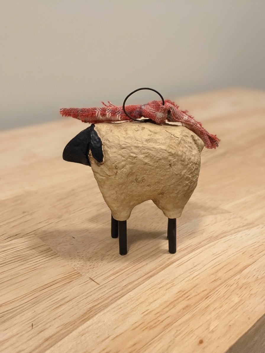Blossom Bucket "BB" Miniature Primitive Sheep Ornament (2.75" x 2")ornament