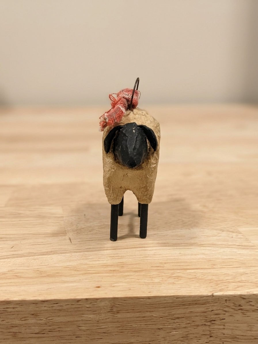 Blossom Bucket "BB" Miniature Primitive Sheep Ornament (2.75" x 2")ornament